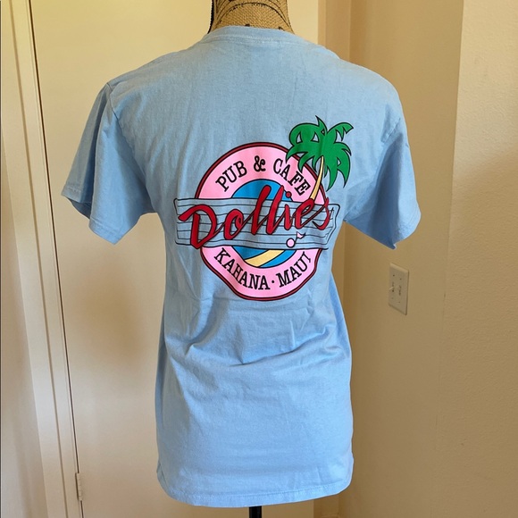 Light Blue T-Shirt with Tropical Graphic - Picture 1 of 4